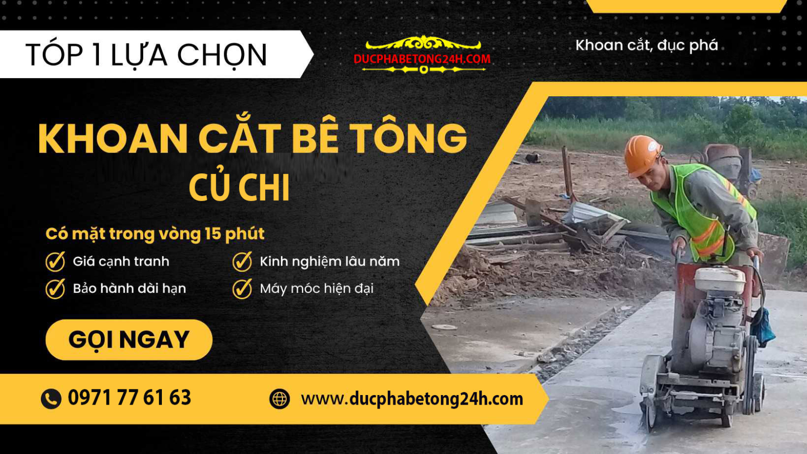 Dịch vụ khoan cắt bê tông Củ Chi uy tín, thi công nhanh, đảm bảo chất lượng